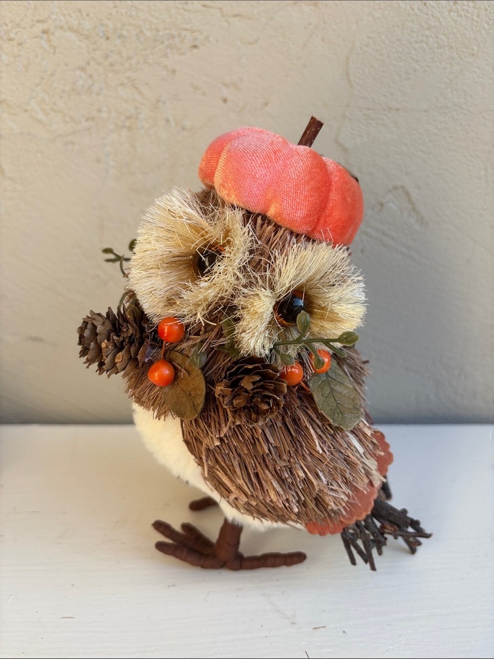 Autumn Pumpkin Owl Decorative Figurine - Orange Fall Bird Accent
